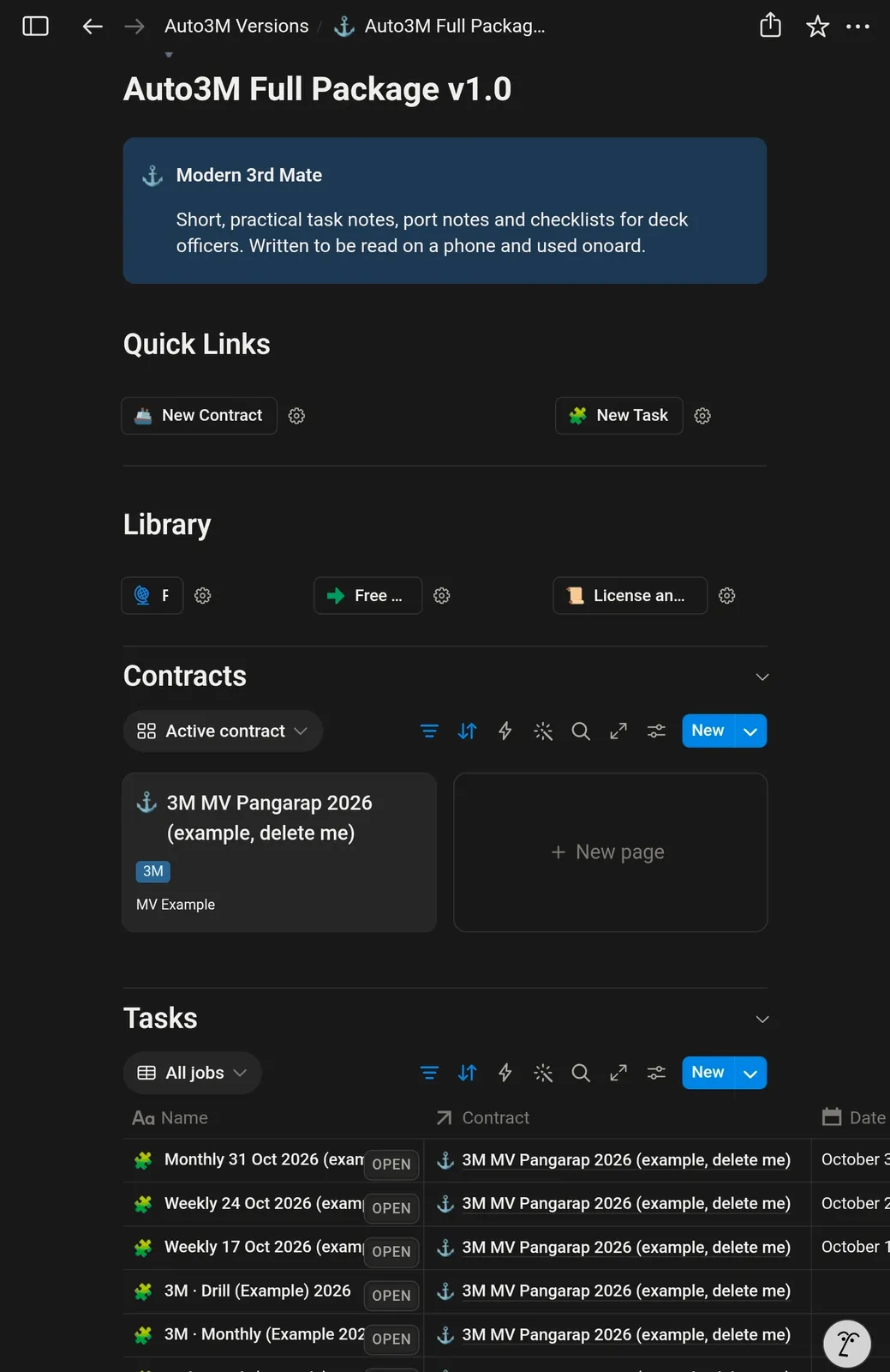 Contract dashboard in Notion on a tablet